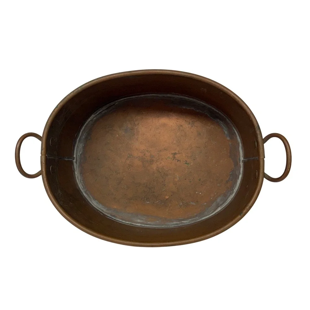 Antique Large Copper Oval Planter Handles Rustic Farmhouse Decor *Read Vintage